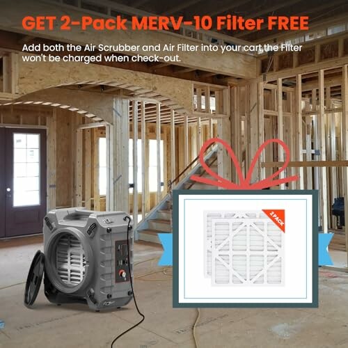 Air scrubber and MERV-10 filter promotion in a house under construction.