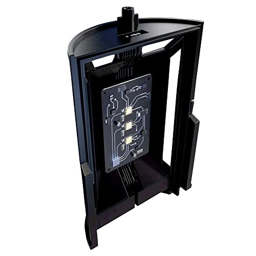 Black circuit board housing with visible components.